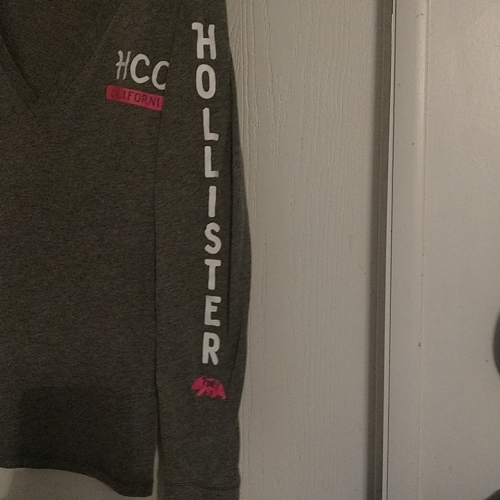 Hollister HCO V neck Grey Hot Pink T shirt large